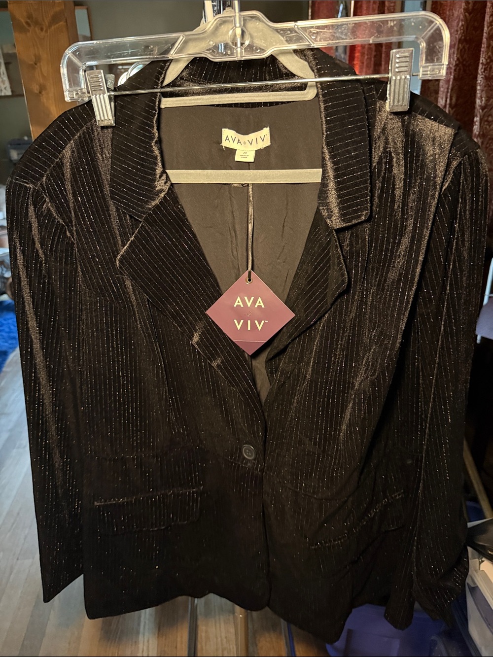 Ava & Viv Black Pinstripe Velvet Blazer